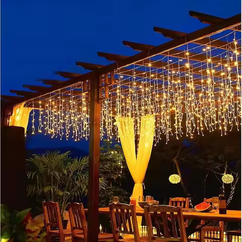 Solar Icicle String Lights 3.5M LED Waterproof Eaves Decor Light Outdoor Curtain Icicle Light Patio