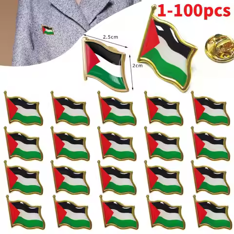 1-100pcs Palestine Pin Palestine National Flag Brooch Country Souvenir Suit Personality Metal Enamel
