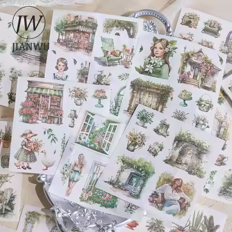 JIANWU Dream World Series Vintage Character Plant Flower Landscape Material Collage Sticker Book Cre