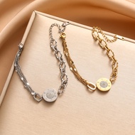 BV Titanium Steel Bracelet: Double-Plaque Design with Micro Pave Diamonds