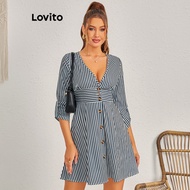Lovito Casual Striped Button Dress for Women LBL11154