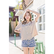 Numsha Brand Short-Sleeved Crop Top With 4 Buttons/NB21039