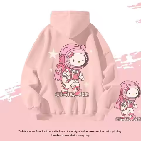 Sanrio Hello Kitty Hoodie Silver Fox Plush HK Style Print Women's Autumn Winter Trendy Versatile Laz