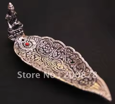 Indian White Metal Copper Antiqued Vintage Ganesh Incense Stick Stand Family Decor Arts Leaf Holder 