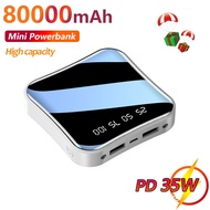 ALI80000mAh Mini Power Bank Mirror Digital Display External Battery Large Capacity Portable Fast Charger for Xiaomi Sams