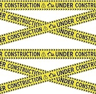 2 Rolls Under Construction Party Tape, 98.4 Feet x 11.8 Inch Construction Caution Tape Black and Yel