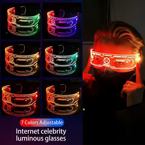 7 Colors Glowing Luminous LED Flashing Glasses Acrylic Light Neon Light Party Glasses Cyberpunk Futu