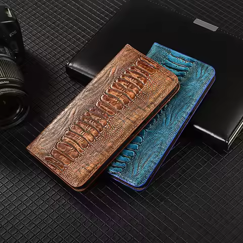 Ostrich Pattern Genuine Leather Flip Case For OPPO Reno 9 10 11 11F 12 12F 13 13F 14 14F 15 15F Pro 