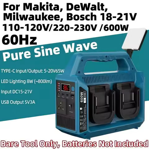 600W 4-Channel Pure Sine Wave Inverter For Makita DeWALT Milwaukee Bosch 18V-20V Lithium Battery 110