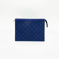 LV海洋藍色牛皮銀鍊Pochette Voyage MM手拿包M30423