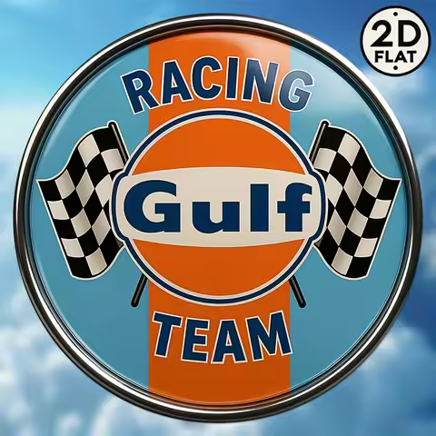 1pc Vintage Gulf Race Track Metal Wall Art - 8x8 Inch Round Retro Racing Tin Sign with Vibrant Orang