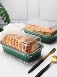 6入組可重複使用的塑膠甜點盒,綠色和透明的長方形蓋和高蓋密封甜點盒,適用於蛋糕、布丁、慕斯、派、派對食品包裝、起司蛋糕外帶禮盒、派對用品
