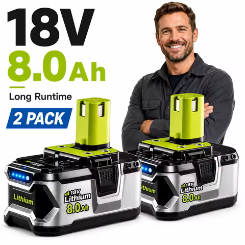 2‑Pack 8.0Ah Replacement Li‑ion Battery Compatible with RYOBI 18V ONE+ Power Tools Fit P103 P104 P10