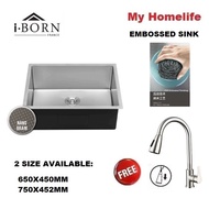 IBORN IBKS6545/7545 EMBOSSED KITCHEN SINK WITH PULL OUT FAUCET /STAINLESS STEEL(NON RETURNABLE)