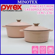 Pyrex 3.4L & 2.5L Cast Iron Casserole Pot– Pink | Dutch Oven, Induction & Oven Safe