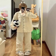 Women's Simple Plaid Pajamas Set - Long Sleeves Leisure Dorm Wear