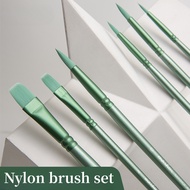 【sought-after】 Watercolor Brush Set Nylon Hair Flat Fresh Green Pole Brush Art Students Special Painting Supplies