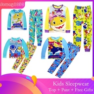 2pcs Kids Pyjamas P'js Set Boys Long Sleeve Sleepwear Cartoon Baby Shark Children Long Sleeve Pajamas Girls Nightwear Homewear