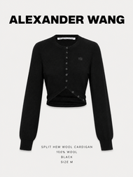 Alexander Wang Split Hem Wool Cardigan สีดำ Size M เสื้อคาร์ดิแกนขนแกะแท้ 100% Cropped Knit Logo Woo