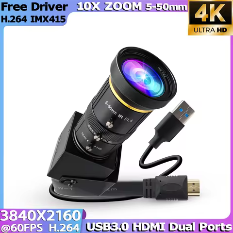 ELP 4K UHD HDMI USB3.0 H.264 USB Camera 60fps 10X 5-50mm CS Zoom CMOS IMX415 UVC Plug&Play Mini Webc