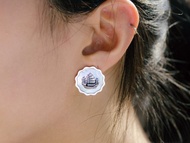 HK365~錢幣造型香港帆船純銀耳環連貝母