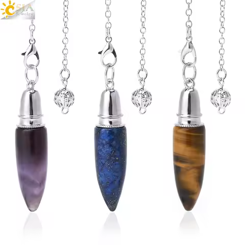 Natural Stone Pencil Point Pendulum Crystal Pendant Pendulum for Dowsing Divination Amethyst Pink Cl
