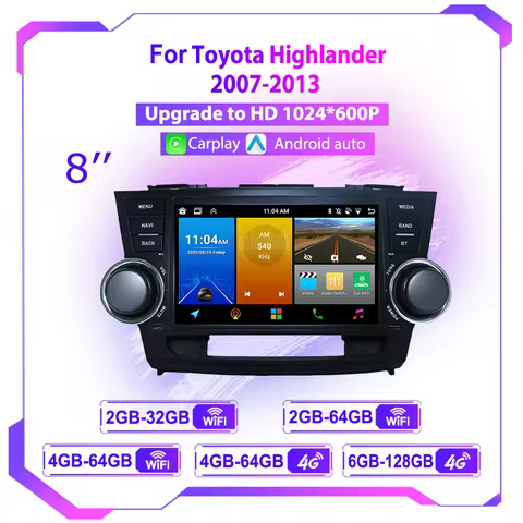 Car Radio For Toyota Highlander 2 XU40 2007-2013 Multimedia Video Player GPS Navigation Carplay Auto