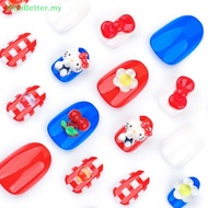 WithBetter   24PCS Bowknot Decor Wearable Stick-on Fake Nails Cartoon KT Cat False Nails Red/Blue Ch