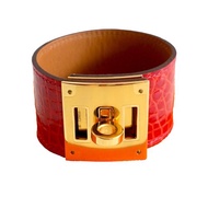 全新法國奢侈名牌HERMES紅色鱷魚皮鍍真金扣KELLY款手帶手鐲手環