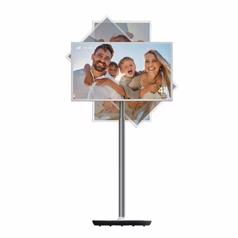 Portable TV 32"4K on Wheels,Smart Wireless Portable Monitor with Touch Screen,Android System,Built i