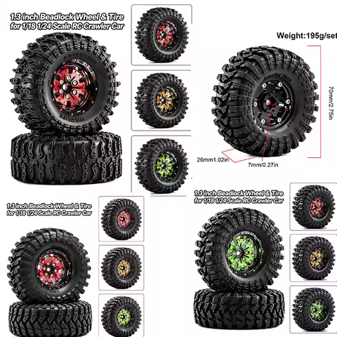 1.3 Inch Beadlock Wheel Tire Set Fit 1/18 1/24 Axial SCX24 AX24 FMS FCX18 FCX24 Ascent-18 Mini RC Cr