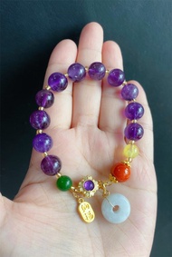 紫水晶 翡翠平安扣 氣質 設計款手鍊 禮物 天然石 閨蜜