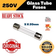 (5 Pcs) 0.5A/1A/1.5A/3A/4A/5A/6A/10A/15A Glass Tube Fuses 5x20mm 250V