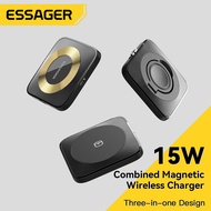 Essager ที่ชาร์จแบบไร้สาย3 In 1 15W สำหรับ IP Samsung Fsat ชาร์จสำหรับหูฟังนาฬิกาโทรศัพท์ที่ชาร์จแบบไร้สาย S