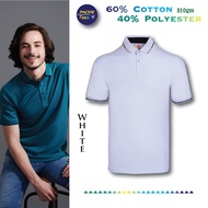 WHITE CI1300 COTTON INTERLOCK 60% COTTON/40% POLYESTER COLLAR SHORT SLEEVE TSHIRT 210GSM OREN SPORT 