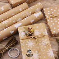 1 Sheet Of Vintage Kraft Christmas Wrapping Paper Set Gift White Screen Printing Size 43x100 cm. [GW