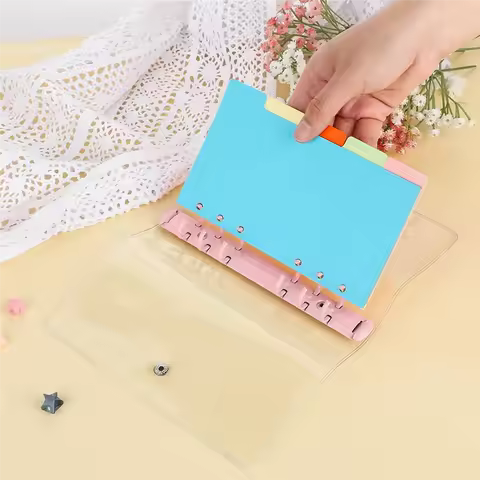 J1UL1N 2 Pack A6 Soft PVC 6 Rings Binder, Clear Budget Binder, Refillable Planner Binder, Ring Binde