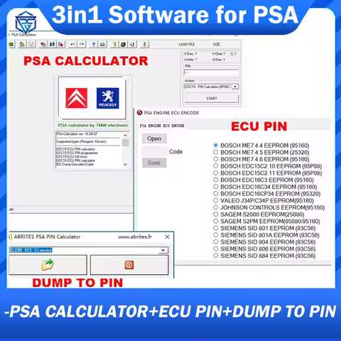 for PSA Software V16.04.07 and for PSA PIN Calculator software and for PSA ENGINE ECU ENCODE Softwar