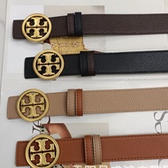 Tory Burch TB เข็มขัดหนังแท้สำหรับผู้ชายเข็มขัดเครื่องประดับแฟชั่นลายลิ้นจี่สองด้านสำหรับชายหนุ่ม3.8