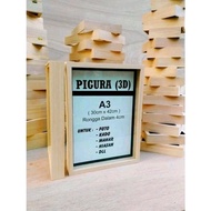 3D wooden frame, A3 inner size, 30, 42cm. Acrylic glass. Shatterproof