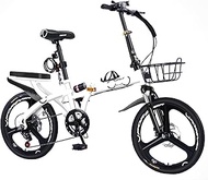 7 Speed Drive Bikes, Foldable Bikes, Folding Bike, disc brake High Carbon Steel Frame, Easy Folding City Bicycle with Rear Carry Rack, for Men Women