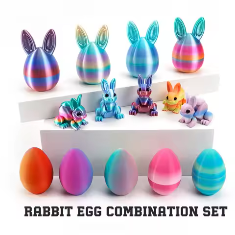 3D Printed Rabbit Eggs Ornament Animal Model Easter Rabbit Home Desktop Ornament Happy Easter Gift