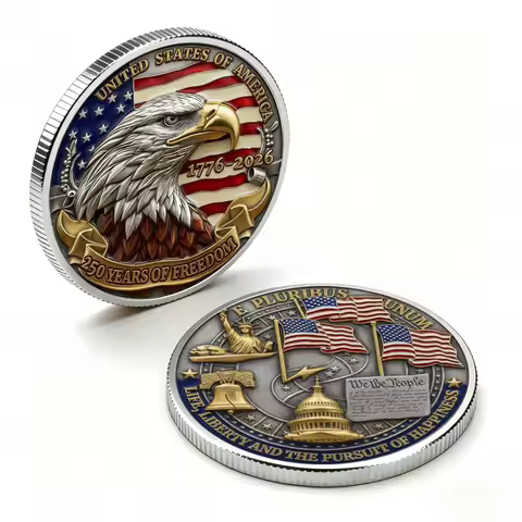 US 250th Anniversary Eagle Silver Commemorative Coin 3D Embossed Metal Plated UV Protected Souvenir 