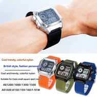 Suitable for Casio Square AE1200/1300/1600 AEQ110/W-218/F91W Nylon Canvas Strap