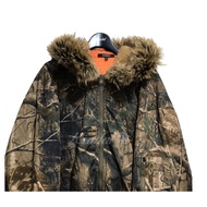 Korean Style New Y2K Retro Fur Collar Velvet Pad Warm Hooded Camouflage Jacket Men's Harajuku Street