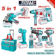 Total Cordless Combo with Impact Wrench(400nm) + Impact Drill(66nm) + Rotary hammer + Angle Grinder 