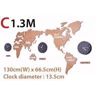 Msia READY STOCK!! Modern European Style Wooden World Map Wall Clock 137cm