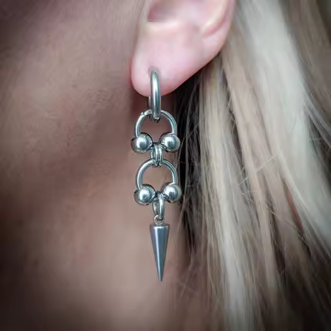 Y2K Spike Rivet Ball Huggie Hoop Earrings for Women Stainless Steel Emo Punk Pointed Drop Earrings G