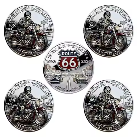 5PCS Route 66 100th Anniversary Challenge Coin Classic Car Desert Highway Silver Plated Commemorativ