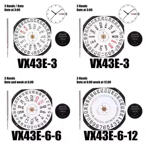 VX43E Quartz Watch Movement With Day Date Stem & Battery For 7N43A V343 V348 V743 Y143 Movement Repl